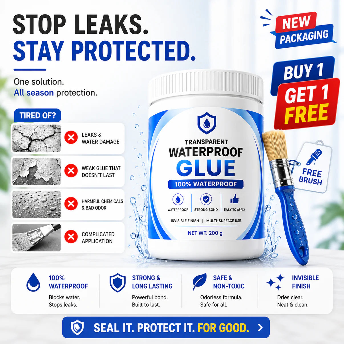 Transparent Waterproof Glue with Free Brush – Buy 1 Get 1 FREE