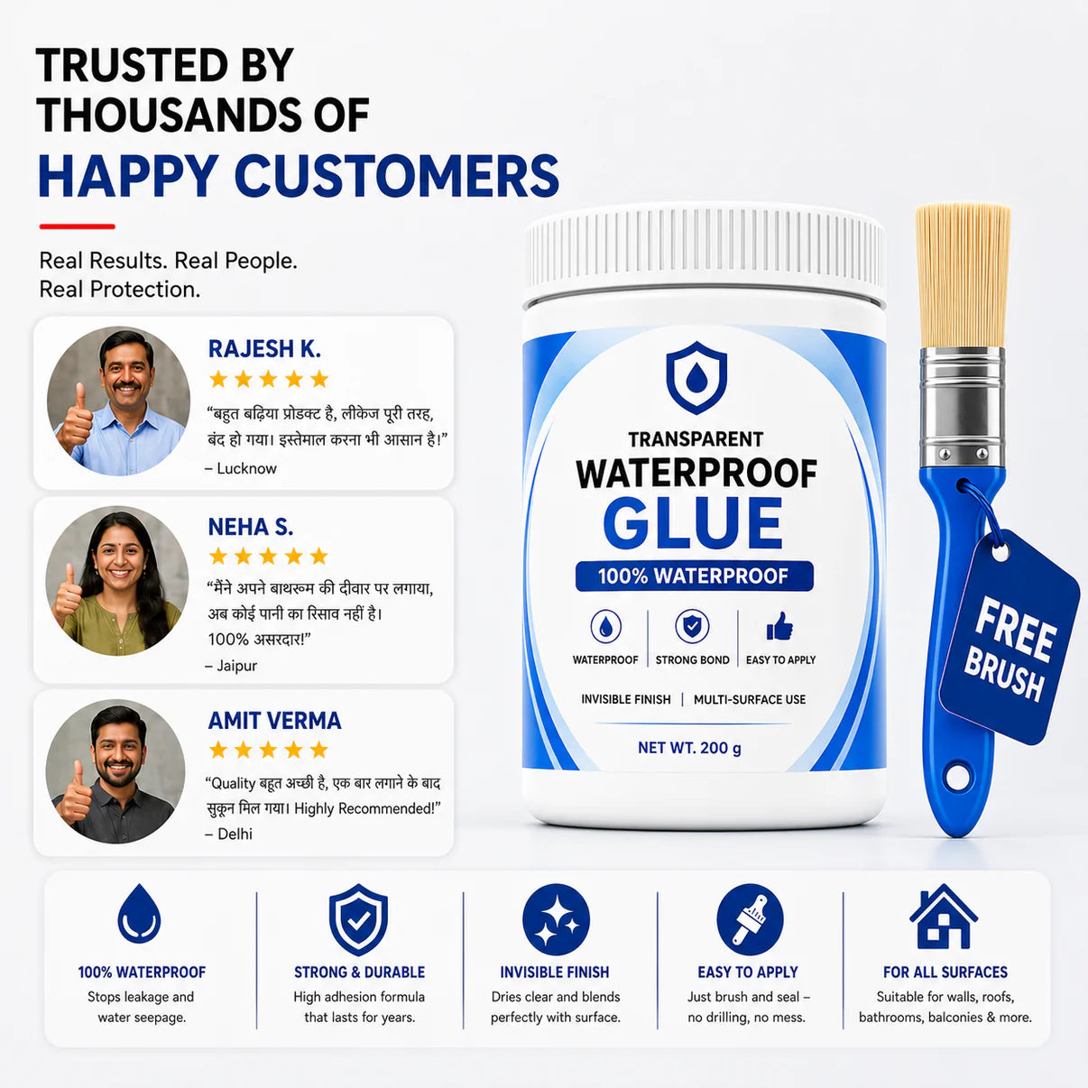 Transparent Waterproof Glue with Free Brush – Buy 1 Get 1 FREE